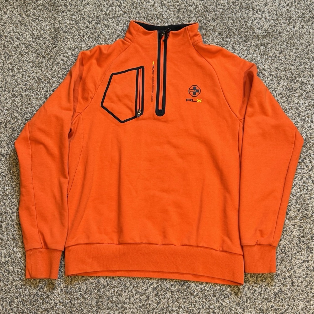RLX 67 Ralph Lauren 1/4 Zip Pullover Athletic Gorp Sweater Men's Large Orange - Picture 1 of 5